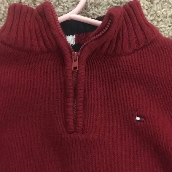 Tommy Hilfiger 3T red vneck zip sweater - Picture 3 of 4